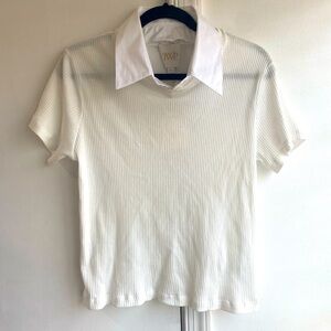 NEW TWP boy tee with collar in ivory XL removable collar